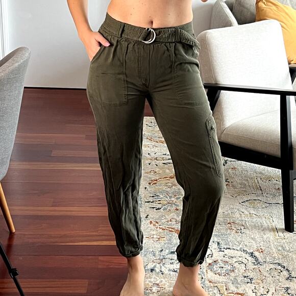 Joie Pants - Joie lyocell casual belted pants in khaki green size XS